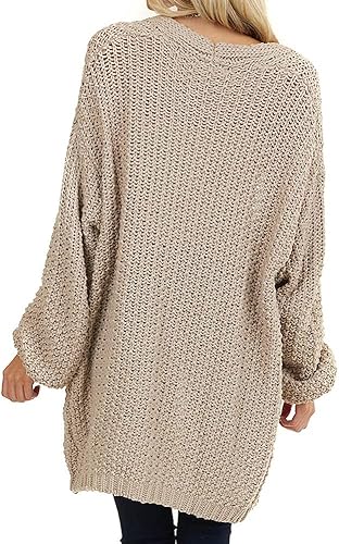 Womens Cardigan Solid Color Long Sleeve Open Front Chunky Knit Sweater Outwear